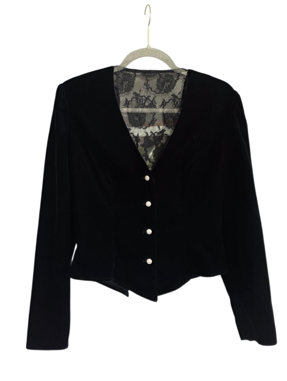 Vintage 90s Zum Zum Bolero Black Velvet Blazer with Lace Inset Whimsigoth Boho